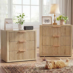 Night Stand with 3 Drawers, Fluted Bed Side End Table with Metal Handle by LOOMORA