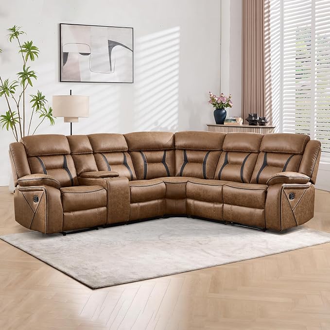 EBELLO Faux Leather Reclining Sectional Sofa Set - Image 7