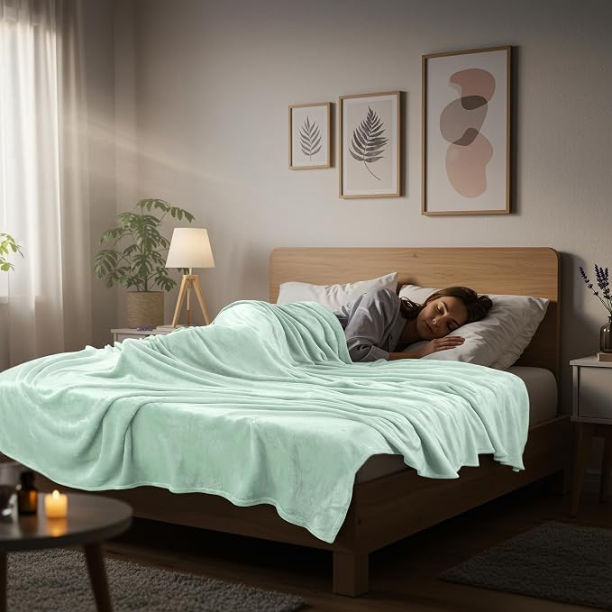 Utopia Bedding Soft Fleece Bed Blanket Queen Size Mint Green | Microfiber Plush - Image 6
