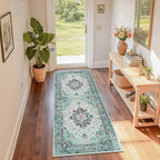 RELEANY Washable Area Rug, Runner 2'x6', Teal Green/White/Navy | Non-Slip - Image 3