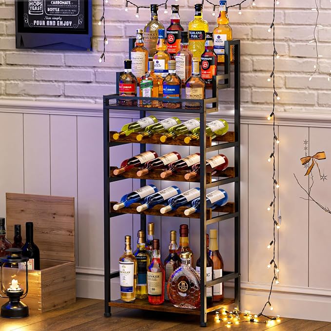 Tiered Wine Rack and Liquor Cabinet, Large Capacity Freestanding Floor Wine by Unknown