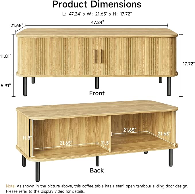 ONBRILL 47.2 Inch Mid Century Modern Coffee Table - Image 2