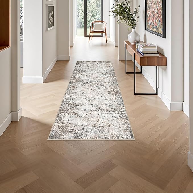 2x5 Washable Runner Rug：Modern Abstract Kitchen Soft Carpet Brown | - Image 4