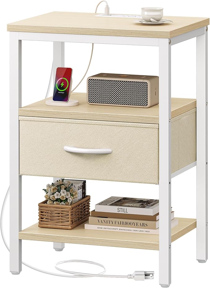 SUPERJARE Nightstand with Charging Station, Bed Side Table with Adjustable by SUPERJARE