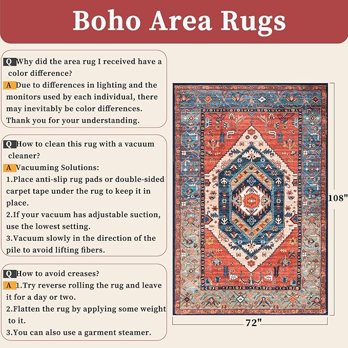 SERISSA 6x9 Washable Non Slip Boho Area Rug - Image 2
