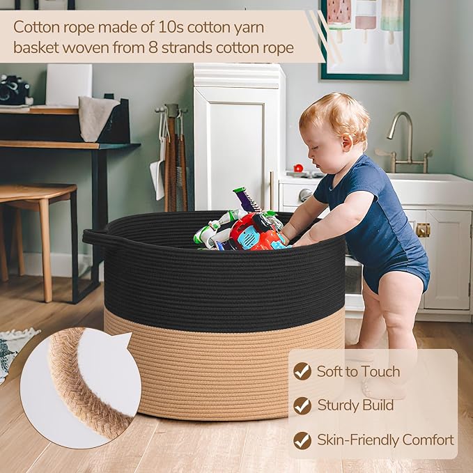 INDRESSME 115L Extra Large Cotton Rope Blanket Basket - Image 3