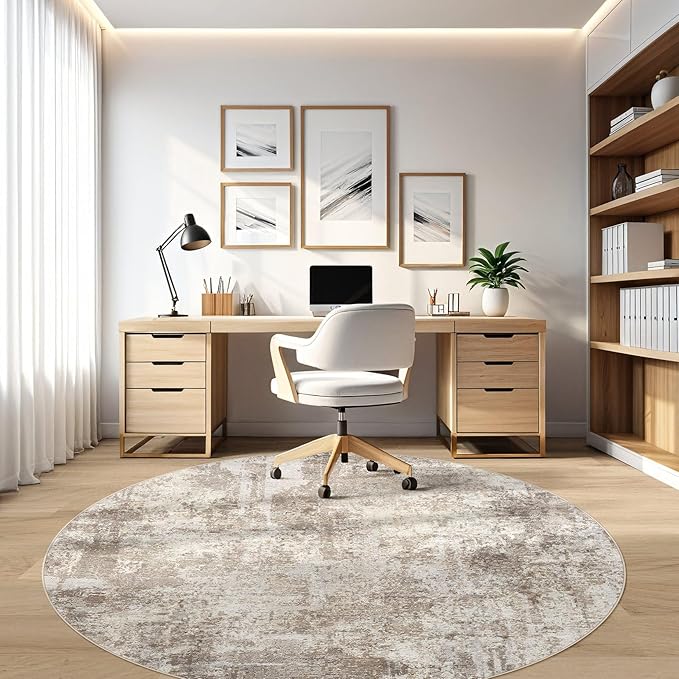 LOONGRUG Round Rug 8x8 Washable Large Neutral Modern Circle Rug | Abstract Soft - Image 7