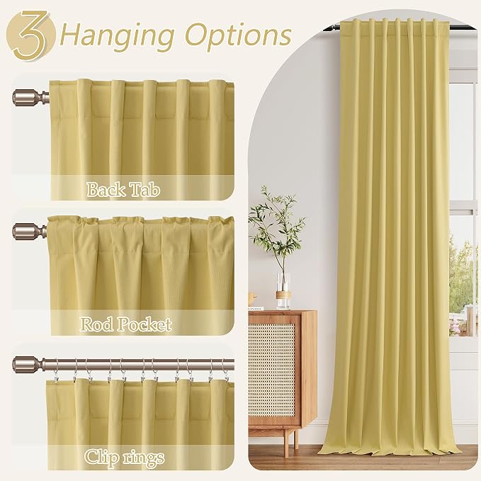 Yellow 100% Blackout Linen Curtains 96 Inch Length 2 Panels Set - Image 6