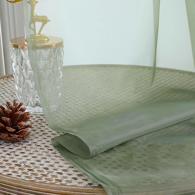 Sage Green Sheer Curtains 63 Inches Long 2 Panels Set, Light Filtering Sheer - Image 2