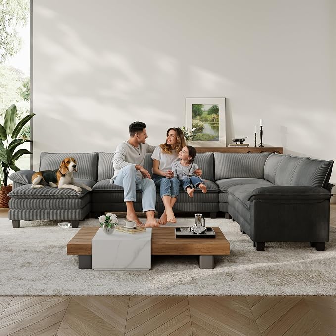 LINSY HOME Modular Sectional Sofa, 6-Seat Corduroy Modern Cloud Couch - Image 6