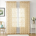 MIULEE Khaki Sheer Curtains 2 Panels Embroidered Leaf Patterned, W52 x L96 | - Image 2