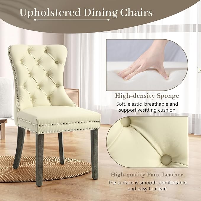 KCC Faux Leather Dining Chairs Set of 2, Upholstered High-end Tufted Dining - Image 4