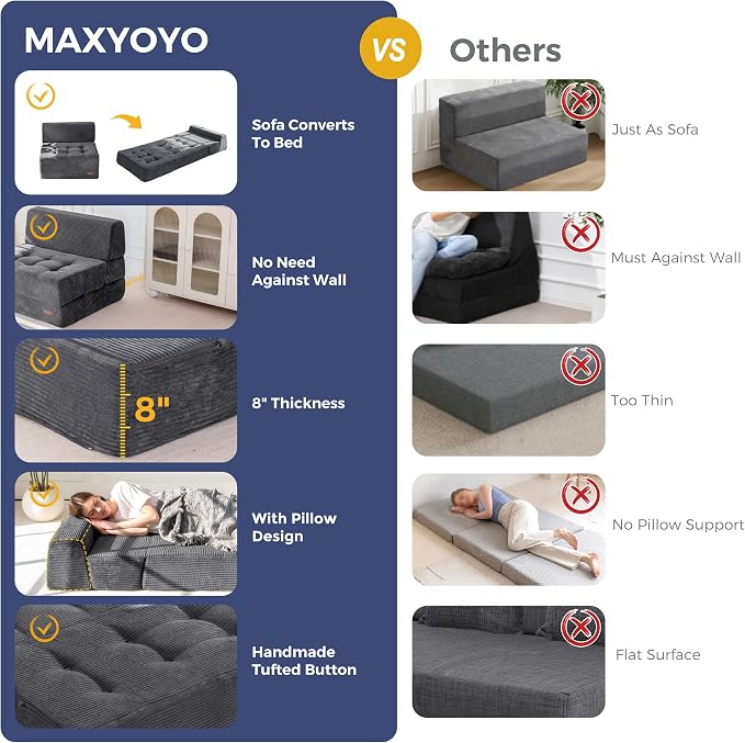 MAXYOYO 8" Folding Sofa Bed, Fold Out Chair Bed Sleeper Chair, Convertible - Image 6