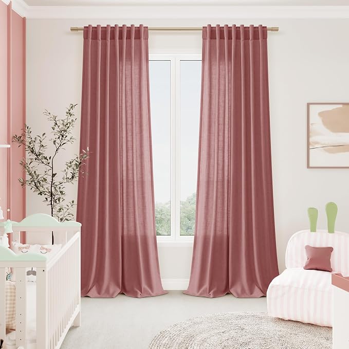 Canyon Rose Linen Curtains 90 Inch Long 2 Panels Set - Image 7