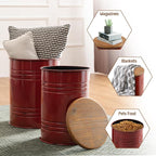 Glitzhome Rustic End Table Set of 2, Farmhouse Galvanized Metal Barrel Ottoman - Image 6