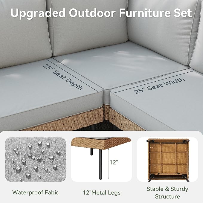Aoxun 10 Piece Patio Furniture Set, 10 Seats Outdoor Sectional Sofas - Image 4