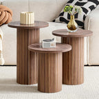 Round Nesting Coffee Table Set of 3 Mid Century Modern Wood Round Coffee Tables - Image 5