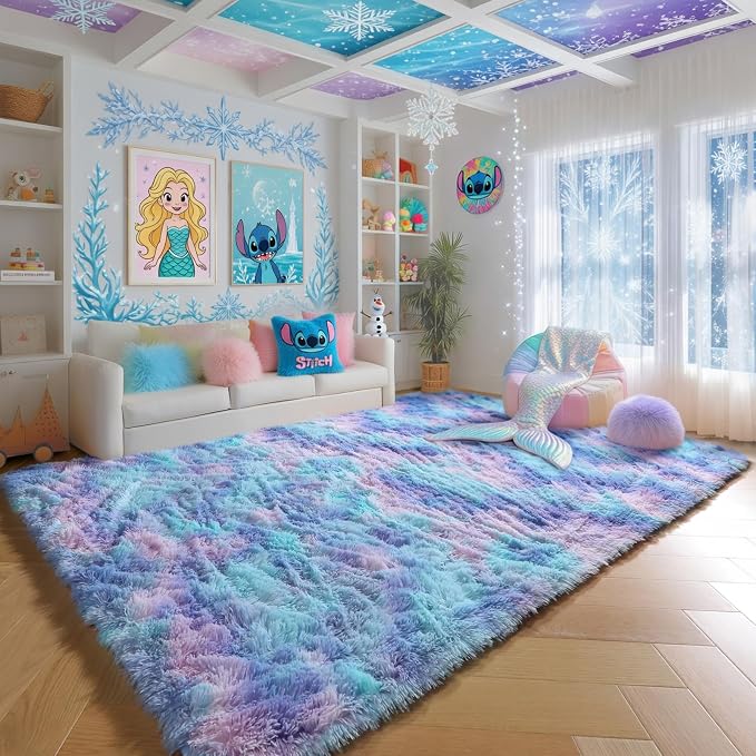 Rainbow Purple Area Rugs for Living Room 5x7 Ft, Plush Adorable Kawaii Rugs | - Image 3