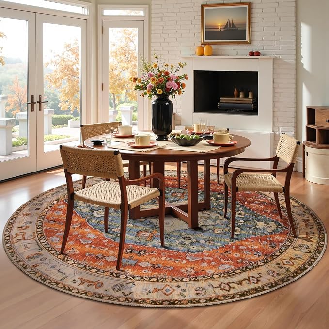 SERISSA 5ft Washable Non Slip Round Boho Area Rug - Image 2