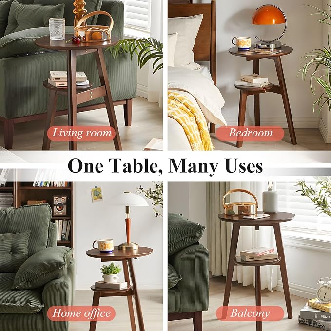 Side Table, 2-Tier Round End Tables Living Room, Mid Century Modern Side Table - Image 8