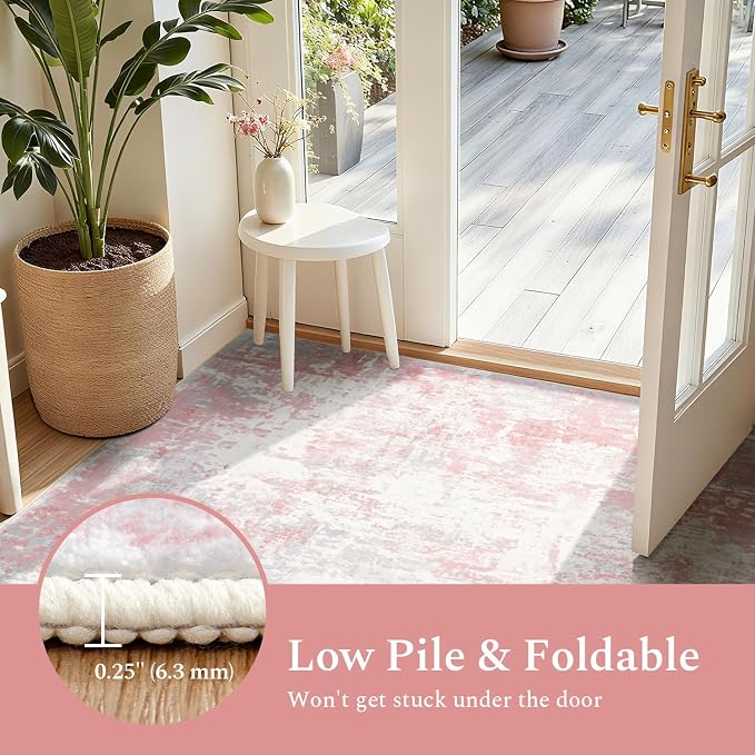 Rugflix 8x10 Area Rugs for Bedroom, Washable Pink Large Rug | Machine Washable; - Image 8