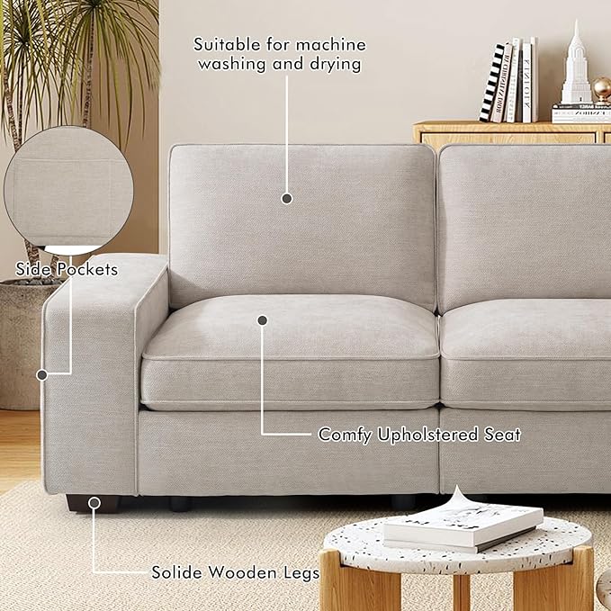 TEKAMON 100" Modular Sofa with Seats Storage, Comfy 3-Seater Chenille Fabric - Image 5