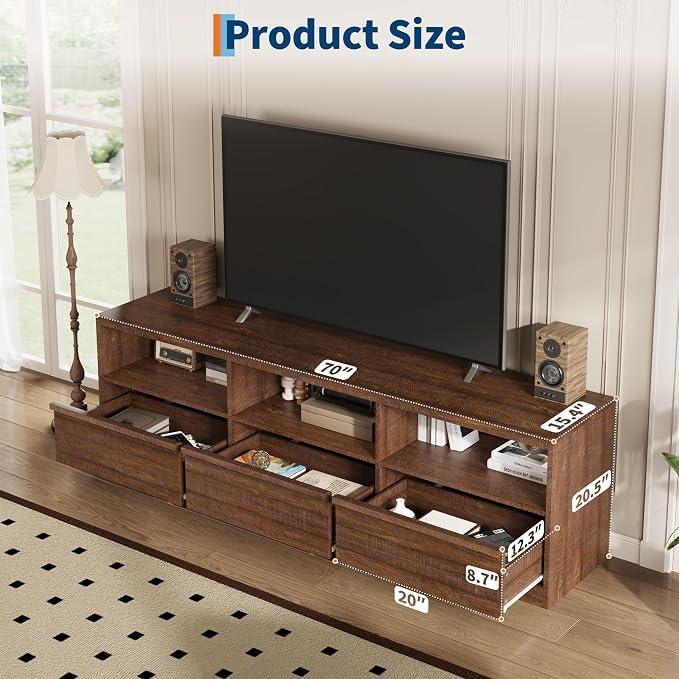 GarveeHome 70 in TV Stand for TVs up to 85 in, Mid Century Modern Entertainment - Image 8