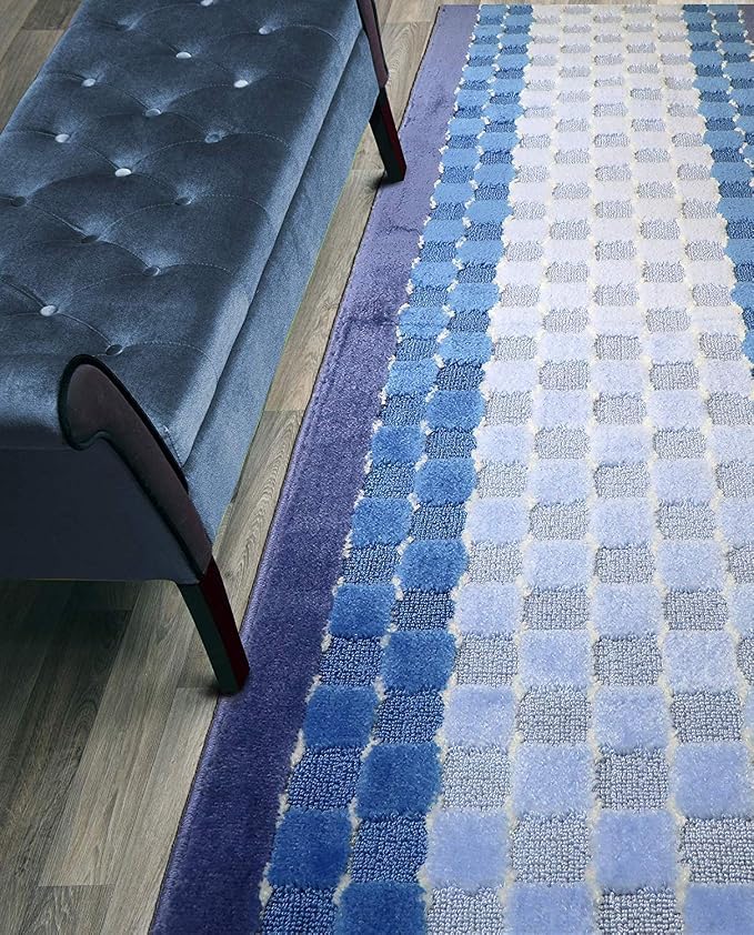 12 Ft Blue Hallway Runner Rug, Custom Size Non Slip Washable, Pet Friendly | by ORFAHOME