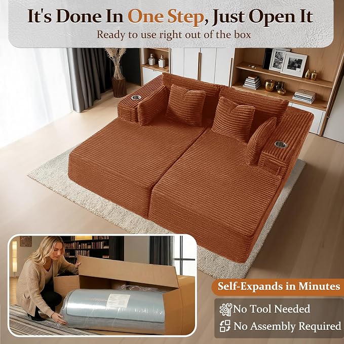 72" Cloud Sectional Couch, Comfort Sleep Sofa - Image 3