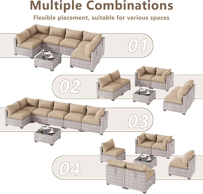 LOUVIXA 7 Piece Outdoor Patio Furniture Set, Outdoor Sectional Sofa, Wicker - Image 3