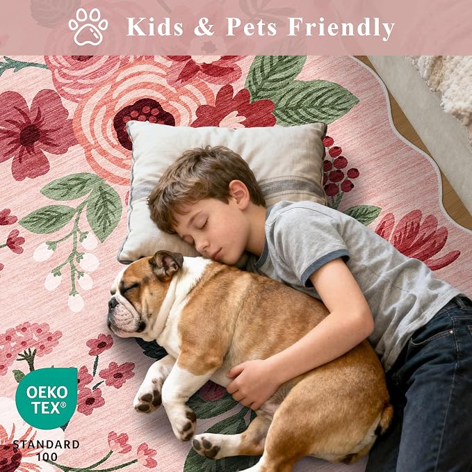 DUKINO 2.6x10 Runner Rug for Hallway, Floral Washable Rug Non Slip, Low Pile - Image 4