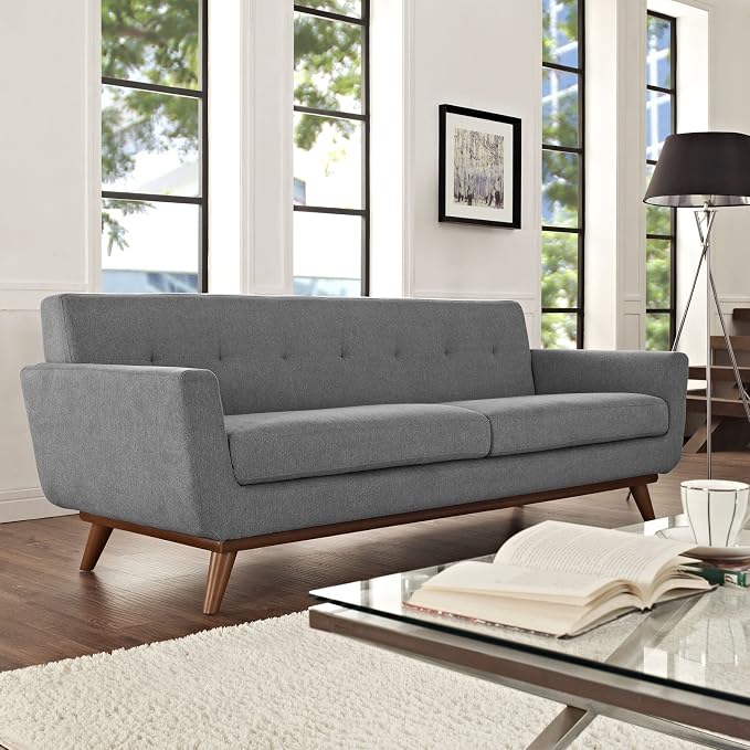 Modway Engage Mid-Century Modern Upholstered Fabric Sofa in Expectation Gray - Image 2