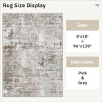 Soalmost Abstract Rug 8x10 Large Living Room Area Rugs Washable Pink/Grey | - Image 5