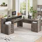 YOMILUVE 63" Farmhouse L Shaped Executive Desk - Image 8