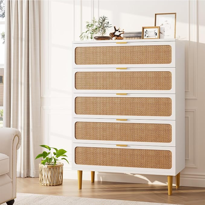 GarveeHome Rattan 5 Drawer Dressers - Image 3