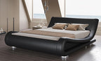SHA CERLIN Full Size Upholstered Bed Frame, Deluxe Low Profile Sleigh Bed by SHACERLIN