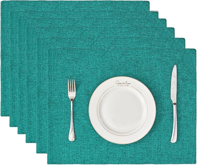 BALCONY & FALCON Placemats Set of 6 Faux Linen Cloth Place Mats Washable by BALCONYFALCON