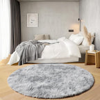 Round Rugs 5ft for Bedroom Living Room, Fluffy Tie-Dyed Light Grey Circle Area - Image 3