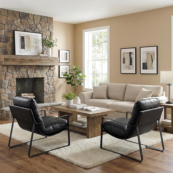 LukeAlon Modern PU Leather Accent Armchairs Set of 2, Upholstered Living Room - Image 5