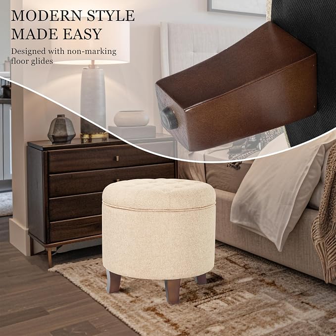 HomePop by Kinfine Fabric Upholstered Round Storage Ottoman - Image 6