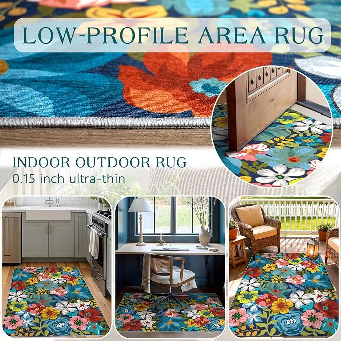 3x5 Flower Entry Rug, Washable Indoor Outdoor Mats - Image 5
