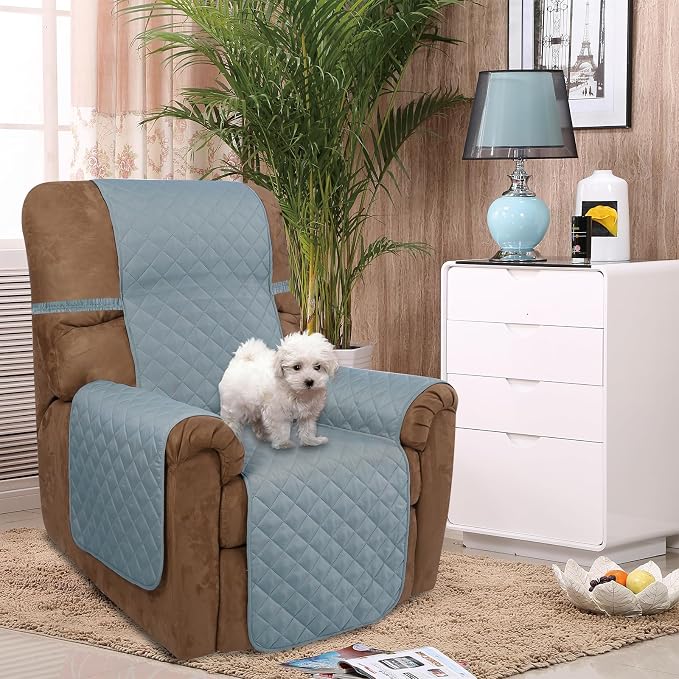 U-NICE HOME Reversible Recliner Chair Covers, Light Blue/Beige | 28''Recliner - Image 2