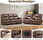 EBELLO Manual Recliner Sofa Set, Faux Leather Reclining Loveseat and 3 Seater - Image 3