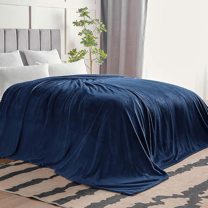 BEDELITE Fleece Blanket Soft Plush Oversized Bed Blanket Navy 120"x120" | Ultra - Image 7