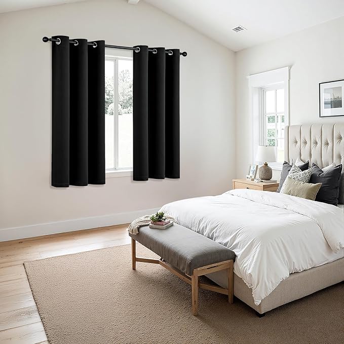 MIULEE Blackout Curtains for Bedroom 2 Panels 29 x 40 Inch Long Black | Thermal - Image 6