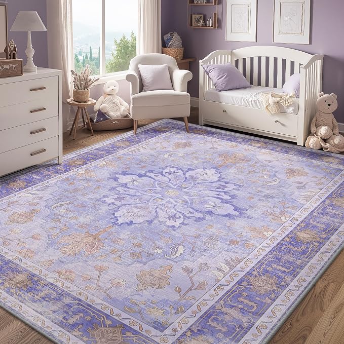 RELEANY Washable Area Rug, Water Repellent, Pet Friendly, Vintage Floral Boho by RELEANY