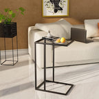 C Table Glass End Table, Couch Side Table, Tempered Glass Snack Side Table - Image 2