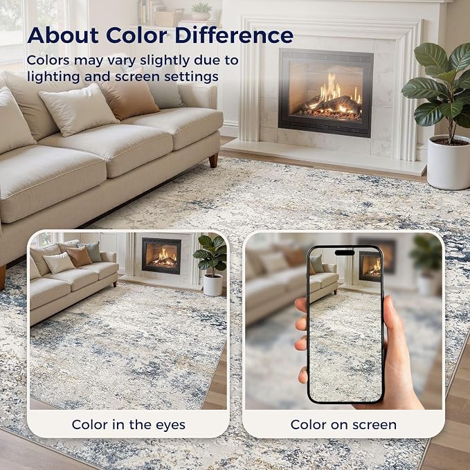 DMOYEST Area Rug Living Room Rugs 9x12 Washable Abstract Beige Blue Carpet | - Image 7