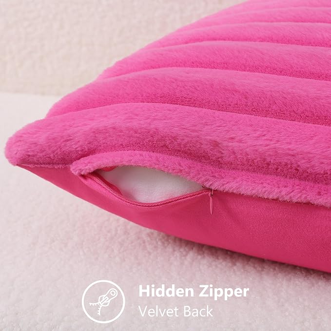 decorUhome Fall Faux Fur Throw Pillow Covers 12x20 Set of 2 Hot Pink | - Image 3