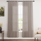 Brownish Grey Linen Curtains for Living Room 80 Inch Length Back Tab Light by Nanspring